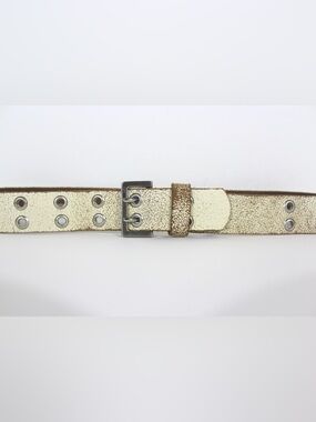 Vintage Crackle Cream White Leather Belt with Silver Grommets Eyelets Rivets